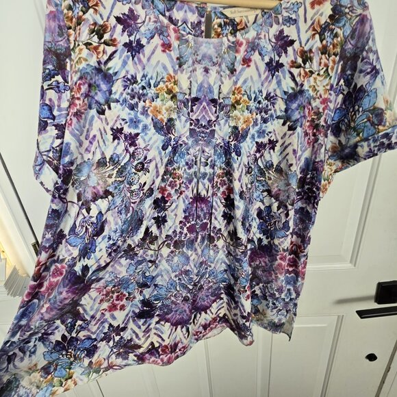 Soft Surroundings Coloures Pleated Blouse Womens Large Purple Floral Top Peasant - Picture 12 of 14
